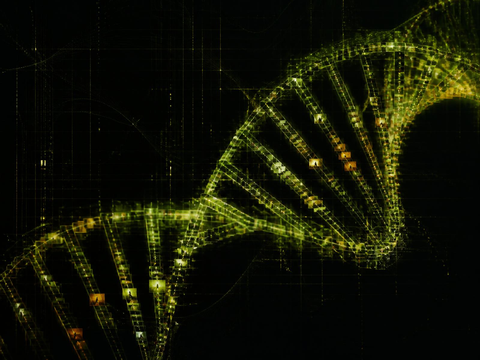 Abstract visualization of content formats forming a DNA strand